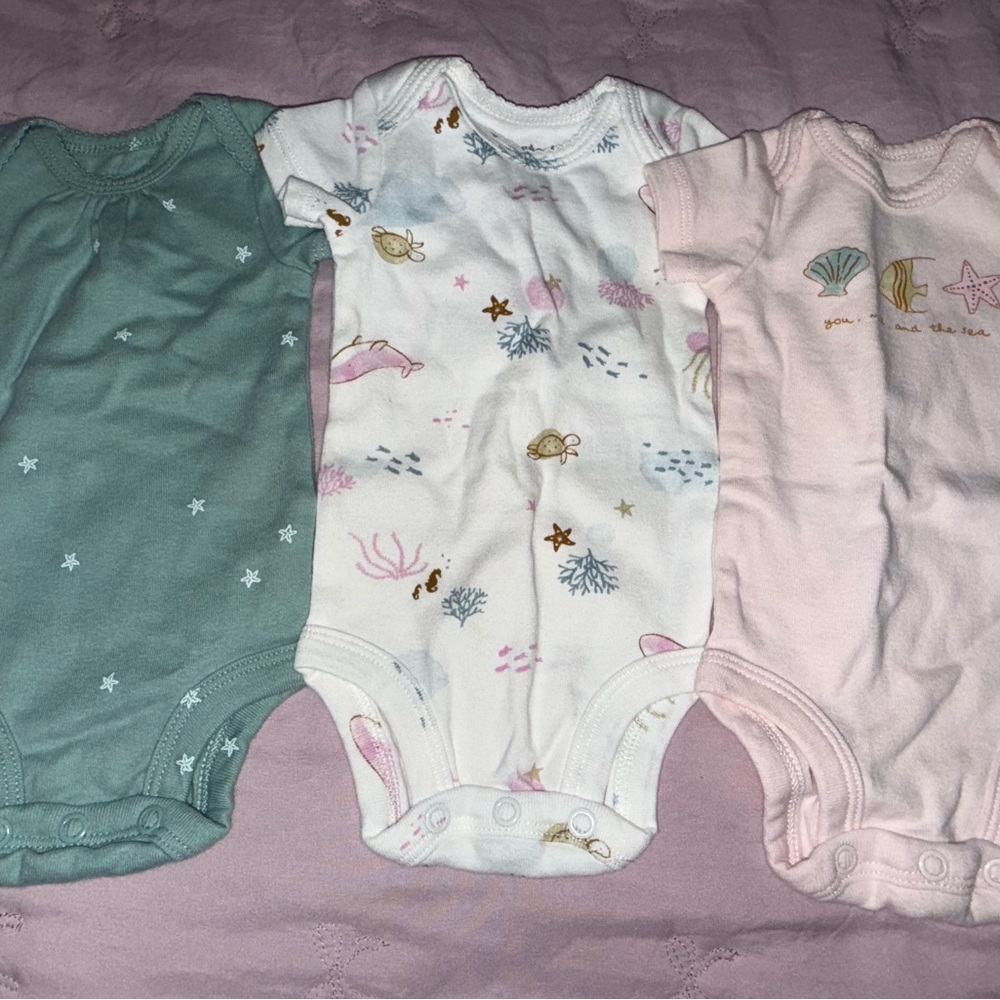 Carter's Newborn Bodysuits - Teal, White, and Pink